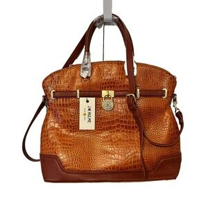 NWT JW HULME Croc Embossed Leather Bag Purse Brass Hardware Crossbody Satchel